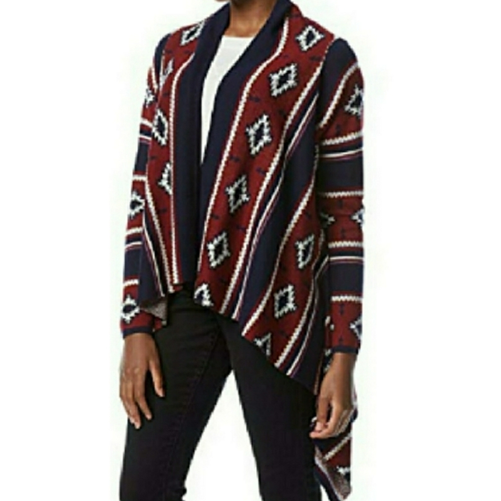 LAST 1! Aztec Print Fly Away Duster Open Front Cardigan - Picture 2 of 5